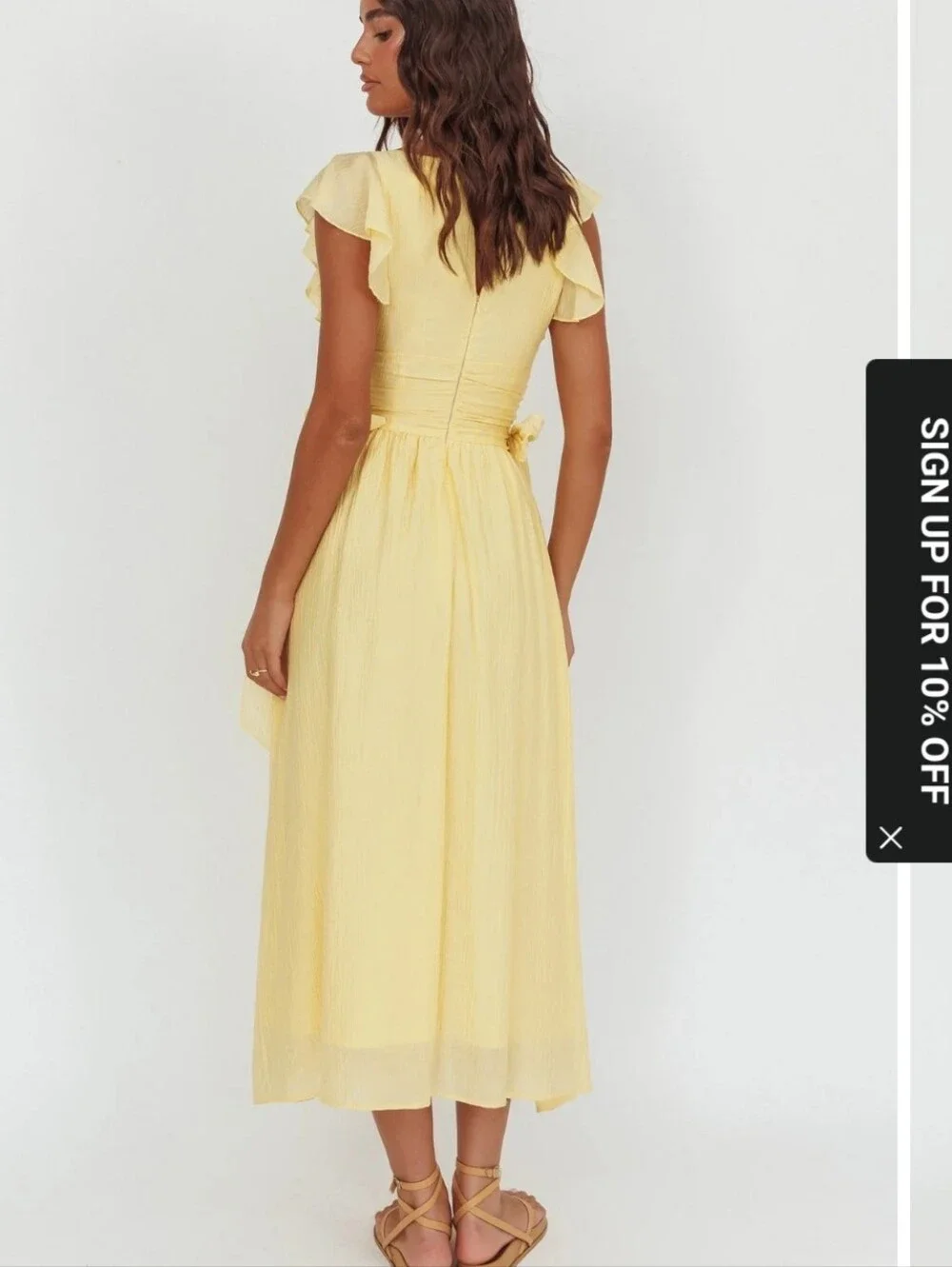 NWT Selfie Leslie Elsewhere Waist Bows Yellow V-Neck Flutter Sleeve Maxi Dress S - Picture 3 of 6